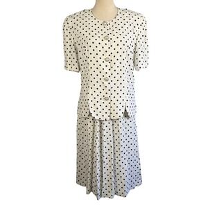Good‎ Times Vintage Polka Dot Skirt Set White Black Pearl Button Made in USA 12